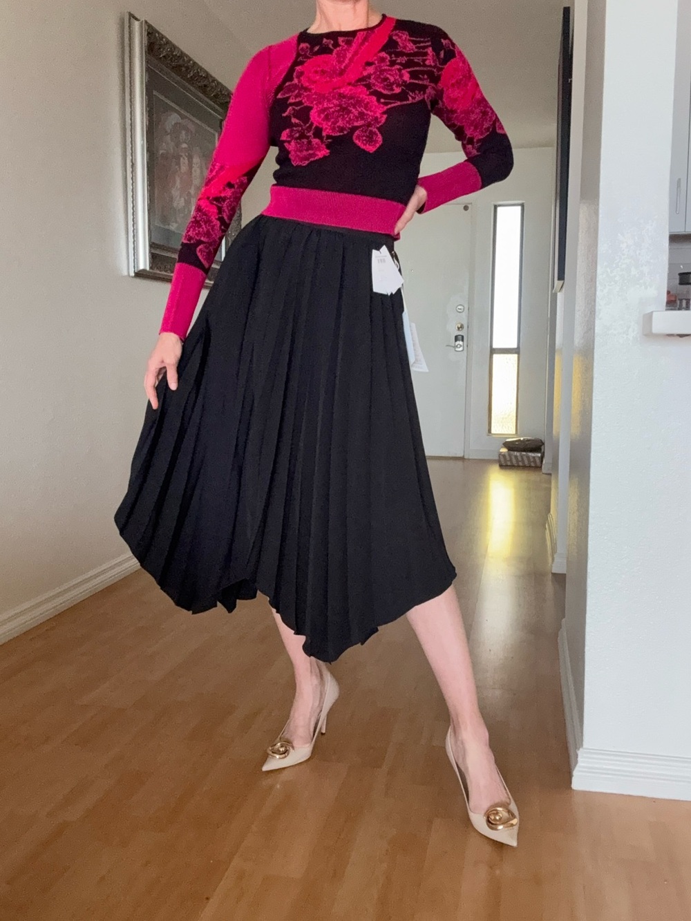 Isabel Marant Black Pleated Handkerchief-Hem Skirt sz0 New $1,360